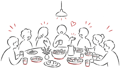 食卓を囲む人たちのイラスト